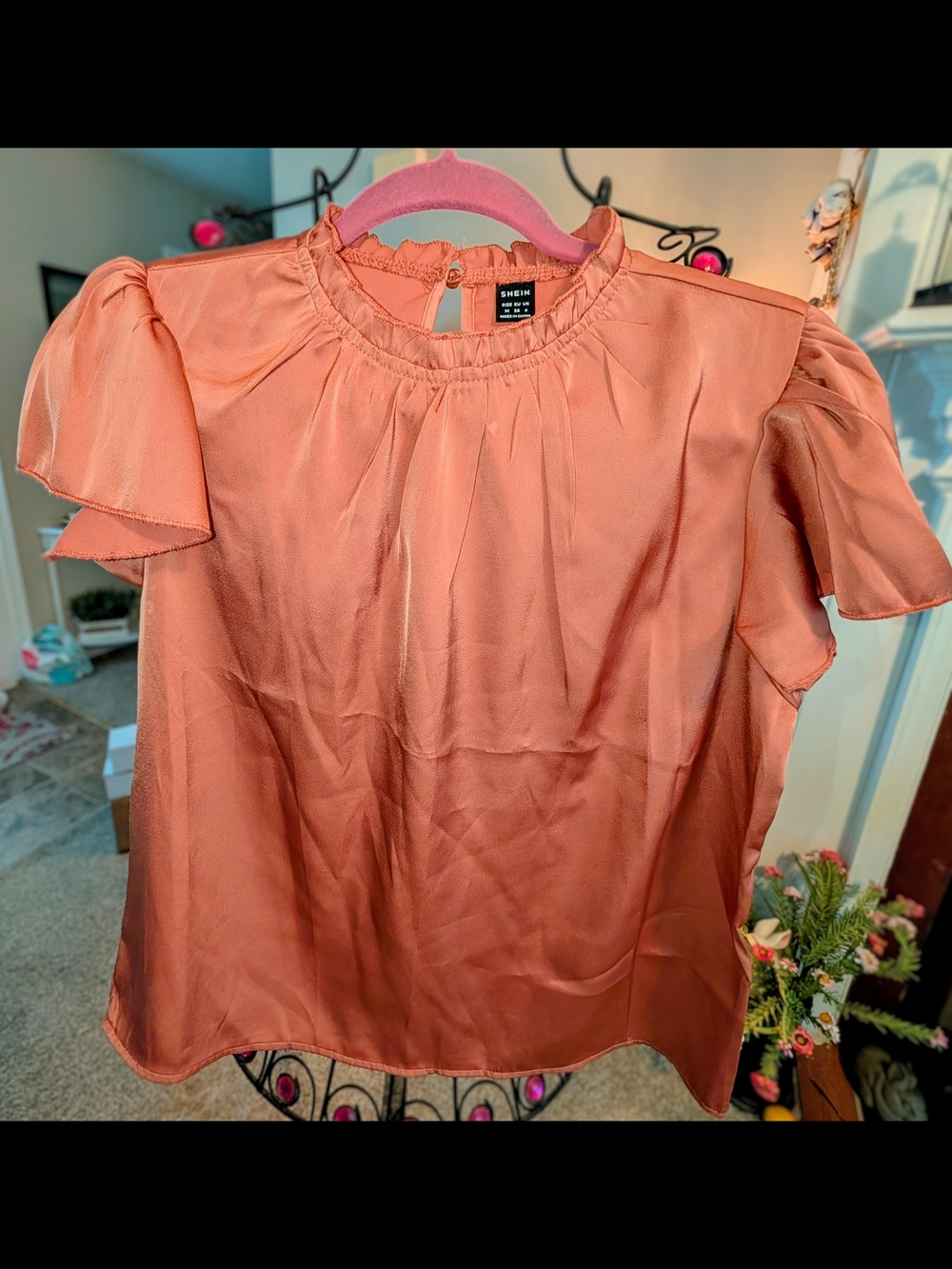 SHEIN Copper Satin Short Sleeve Blouse